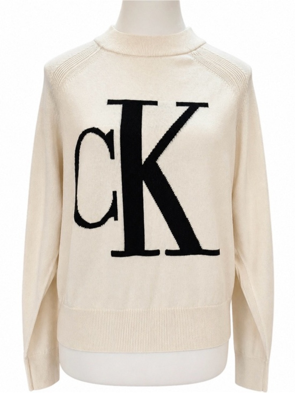 Calvin Klein CK Logo Sweater Ivory Minimalist Chic Knit NWT Small